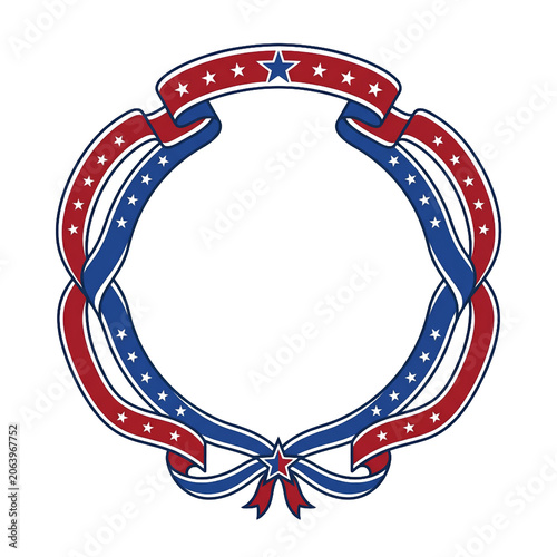 American Patriotic Star Ribbon Circular Frame Design