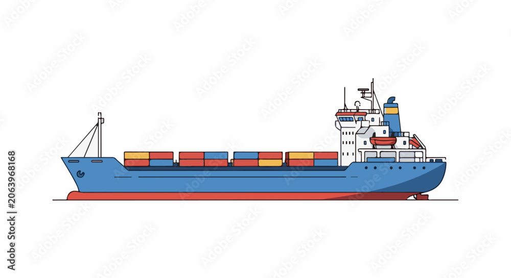 Fototapeta premium A large blue cargo ship with colorful containers on deck