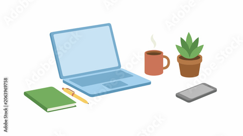 A still life illustration of office and study supplies