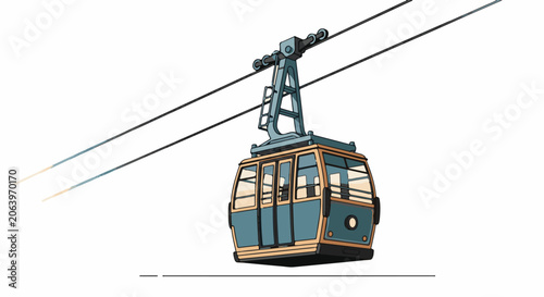 A cable car suspended from overhead wires