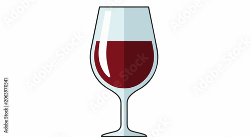 A wine glass with a stem containing red wine