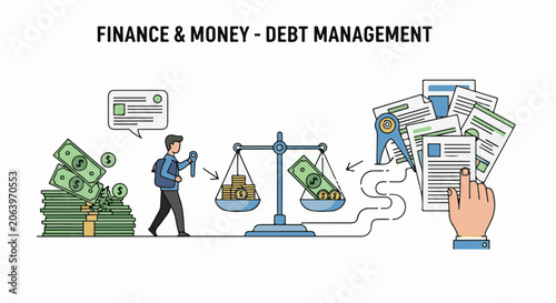 A colorful illustration depicting finance and money management