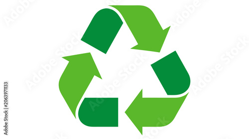 Recycling symbol with three green arrows in flat vector illustration style, environmental sustainability and waste management icon for ecology, earth conservation, and bio concepts