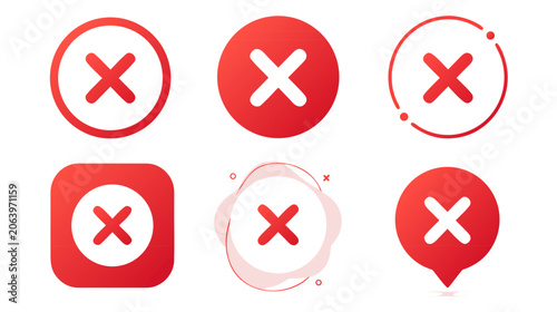 Red Cross Cancel Mark X Icon Inside a Circle Flat Vector Illustration for UI Interface Warning Error Denied or Stop Sign Minimalist Design Element Isolated on White Background for Web App