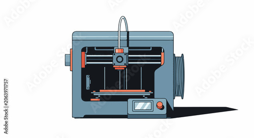 Illustration of a 3D printer with orange accents