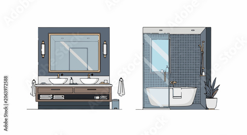 A bathroom interior illustration with modern fixtures and decor