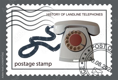 Foto Old white rotary home telephone. Vector.