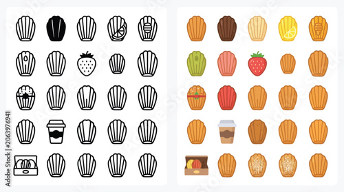 Bild auf Leinwand Collection of Madeleine Cookies and Related Icons, Featuring Various Flavors and Packaging Options