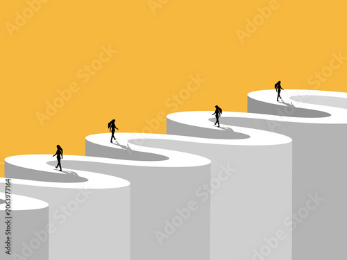 Fotografie group of businesswomen compete to navigate a confusing path