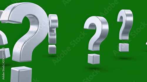 Multiple Question Mark Symbols Hovering on Green Screen Curiosity FAQ Knowledge Concept Footage