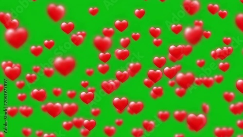 Valentine Heart Symbols Rising on Chroma Key Background Romantic Motion Graphics Loop Footage
