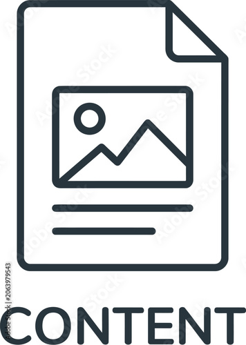 Minimalist black outline icon of a document file representing digital content and creative media assets