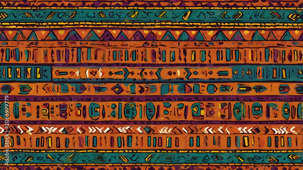 Colorful tribal ethnic pattern with African inspired shapes bold colors decorative textile design