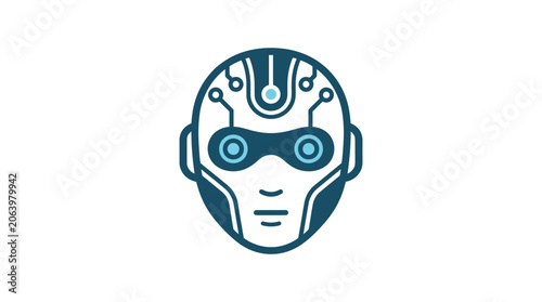 Bild auf Leinwand Stylized robotic face with blue circuits and sensors, futuristic technology and AI theme