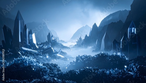 a dark fantasy cityscape with mountains.