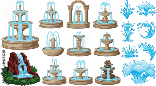 Photos Water Fountain Vector Set with Tiered Garden Fountains Backyard Rock Waterfall a