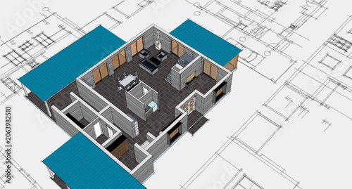 Cuadro en lienzo residential house architectural sketch 3d illustration