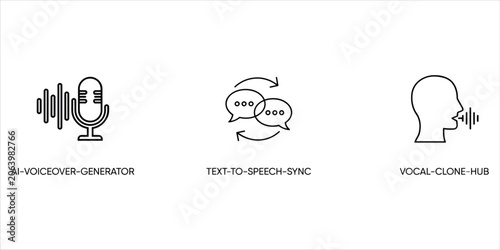 Photography AI voiceover generator text to speech sync and vocal clone hub icons Keywords: A