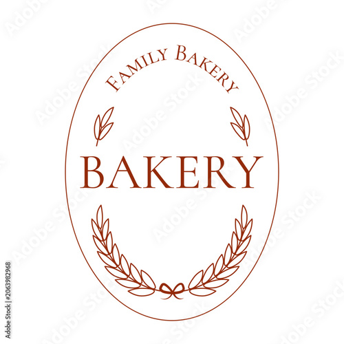 Minimalist and elegant vintage style logo design for a family bakery, featuring an oval frame and laurel wreath. Isolated on transparent background, vector illustration.