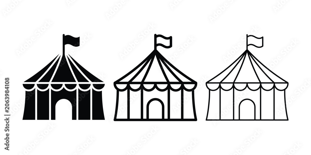Obraz premium Circus tent icon silhouette vector, bold outline and line art design
