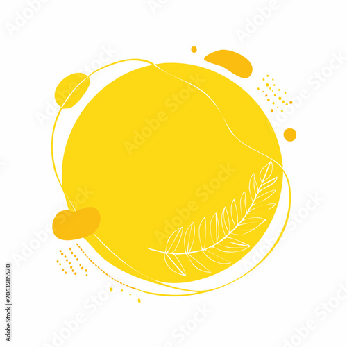 Abstract Yellow Circle with Organic Shapes and Leaf Illustration
