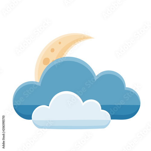 Crescent Moon and Clouds Flat Icon