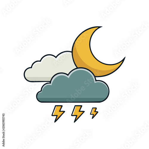 Crescent Moon and Clouds with Lightning Icon
