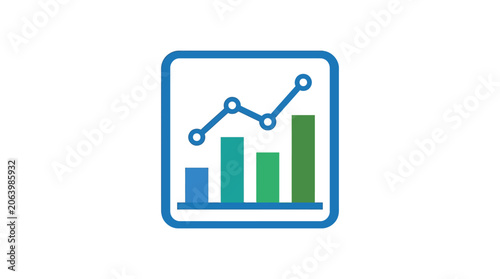 фотографія Abstract data visualization with ascending line graph and green bars in square frame