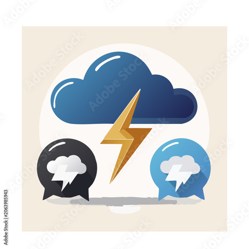 Flat design weather icons with cloud and lightning