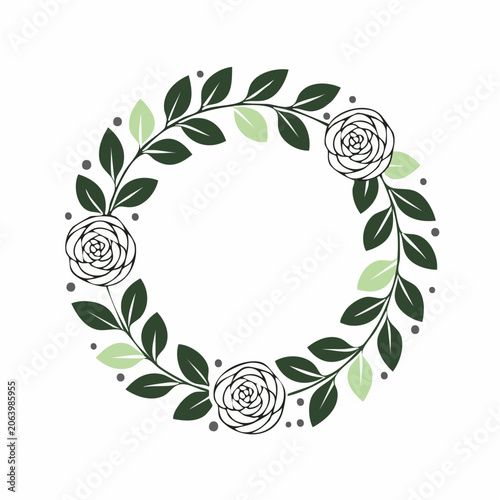 Floral Wreath with Roses and Leaves