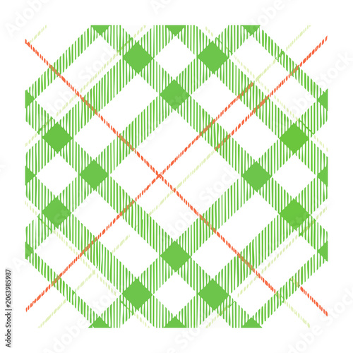 Geometric hexagonal pattern with green leaves and red lines