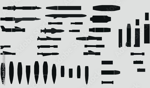 Photos Military Missile and Bomb Silhouette Vector Set with Aviation Defense Equipment