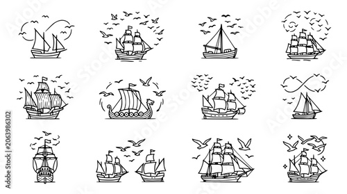 Tableau sur toile Vintage Sailing Ships Collection: Nautical Adventure Icons
