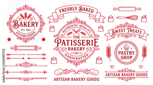 Cuadro en lienzo Vintage bakery logos and artisan patisserie design elements