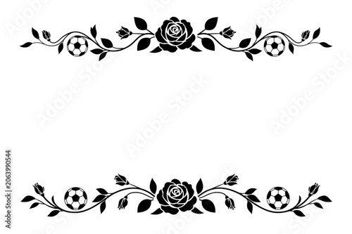 Elegant Rose Soccer Floral Top and Bottom Border Vector