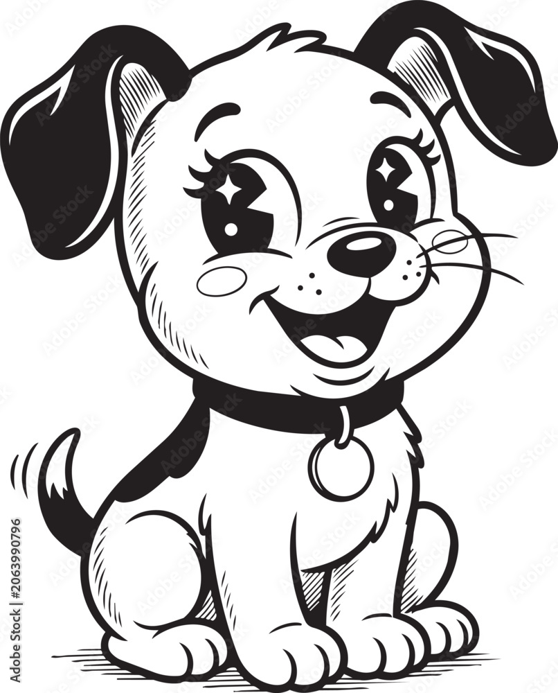 Obraz premium Cute Puppy Line Art Vector Illustration - Cartoon Baby Dog Character Coloring Page