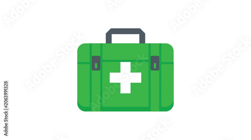 Green first aid kit with white cross vector.