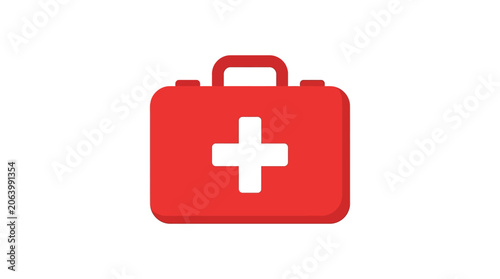 Red first aid kit with white cross vector.
