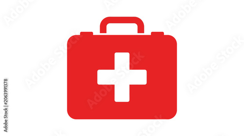 Red first aid kit icon with white cross vector.