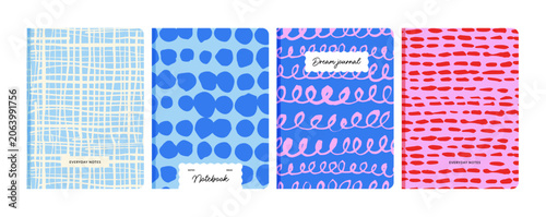 Bild auf Leinwand Notebook cover designs set with colorful abstract hand drawn textures and patter