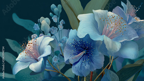 Blue Floral Elegance Artwork