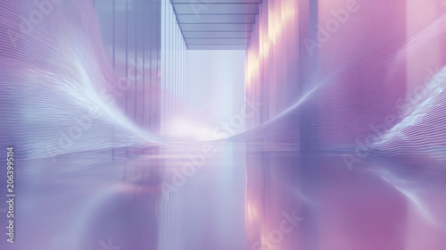 Futuristic Purple Corridor with Flowing Light Patterns