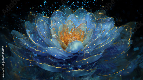 Celestial Blue Lotus with Golden Glow