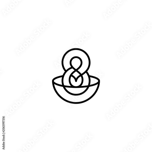 Abstract symbol resembling the number eight inside a bowl shape.