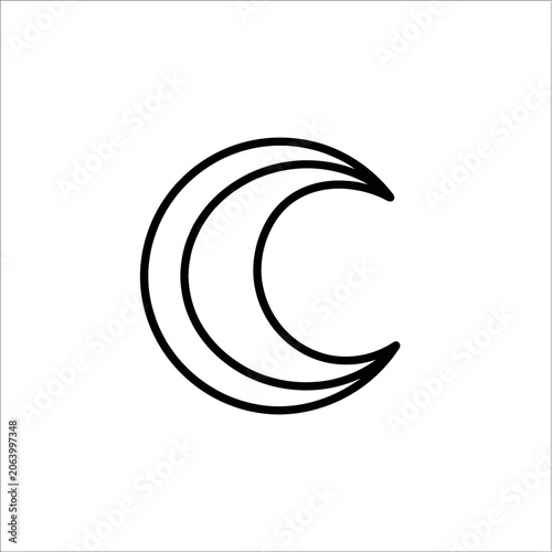 Crescent Moon Symbol Simple Line Art Icon.