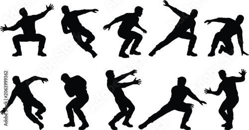 Obraz na plátně Slipping and falling man silhouettes set representing workplace accidents balanc