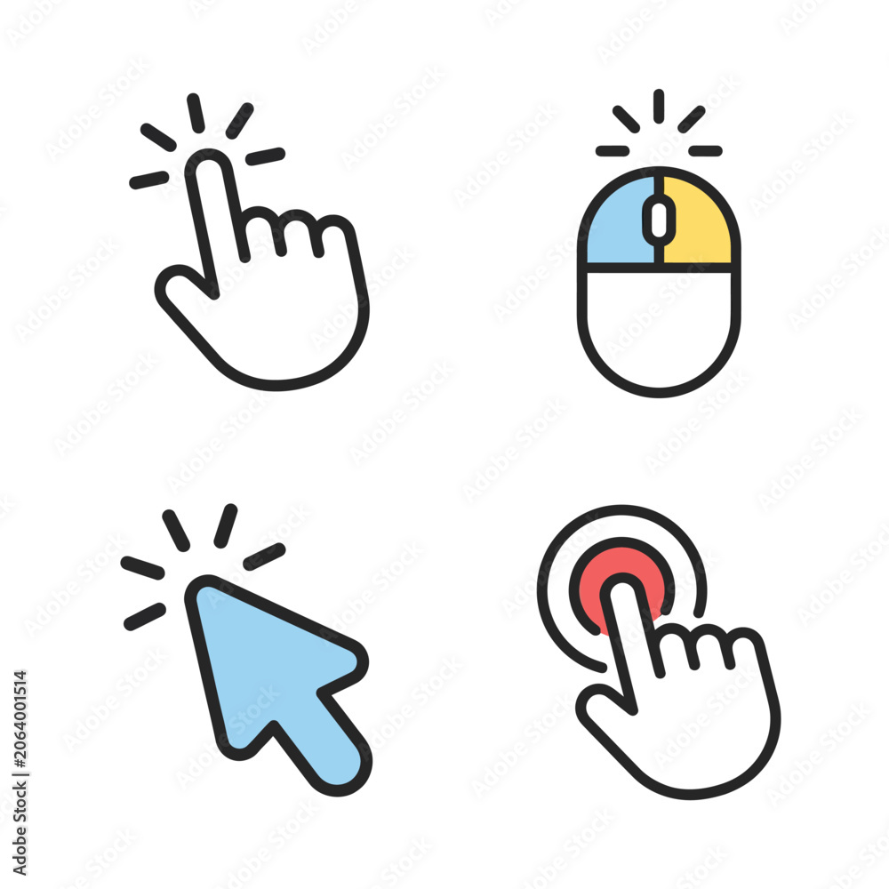 Fototapeta premium A set of colorful computer mouse and hand cursor icons