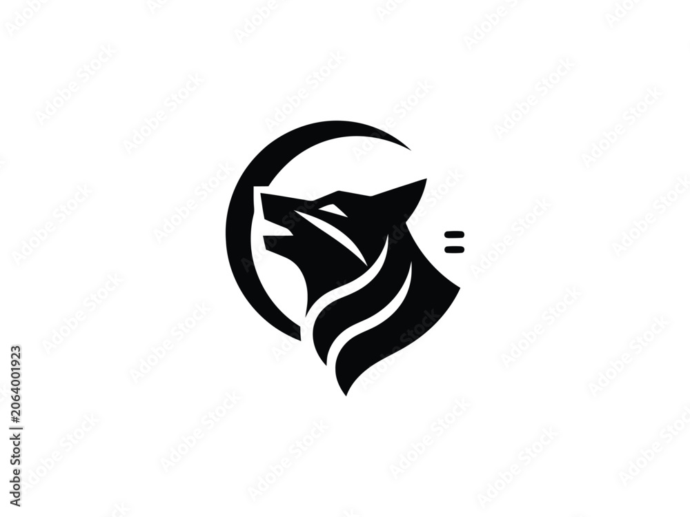 Naklejka premium Fierce Wolf Head Emblem with Crescent Moon Shape
