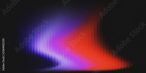 Foto Dark black grainy noise abstract background featuring a smooth purple-to-fiery-red gradient glow, subtle vertical glass groove light streaks