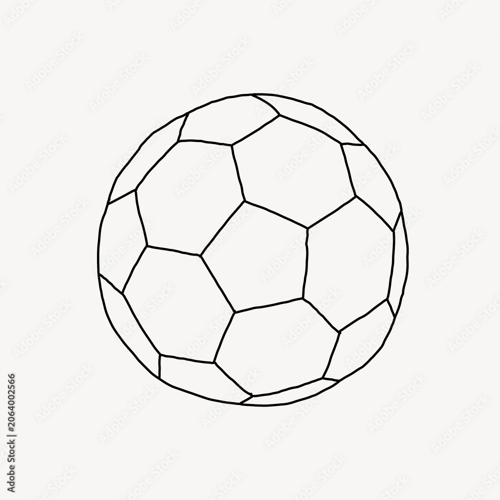 Naklejka premium Simple black and white line drawing of a soccer ball on a plain background.